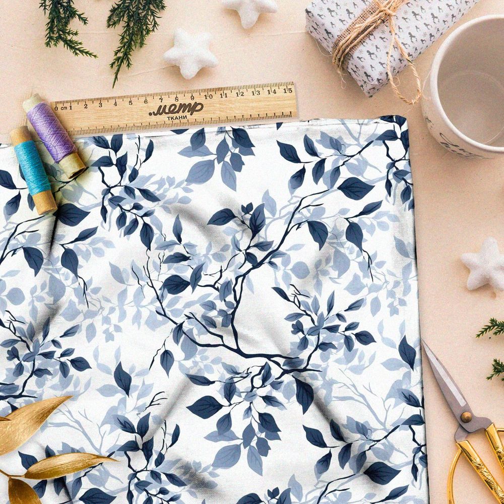 Ткань премиум габардин ветки в тумане