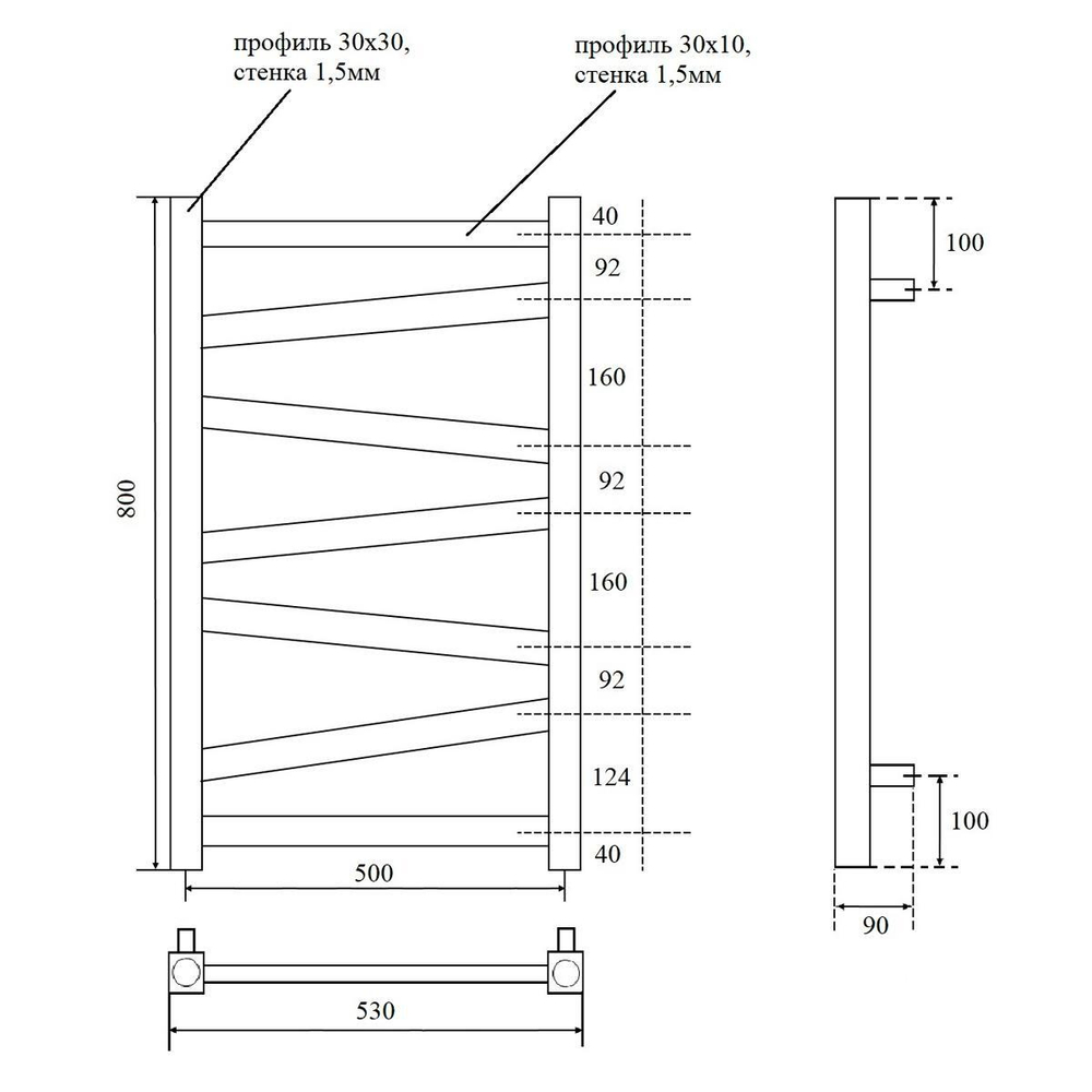 Полотенцесушитель водяной Point Феникс PN15158 П7 500x800, хром