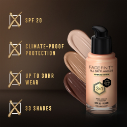 Max Factor Facefinity All Day Flawless - Долговечная тональная основа SPF 20, 30 ml