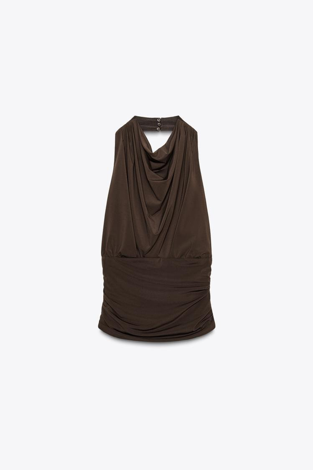 ZARA ТОП С ГОРЛОВИНОЙ ХАЛТЕР И ДРАПИРОВКОЙ, ТЕМНО-КОРИЧНЕВЫЙ