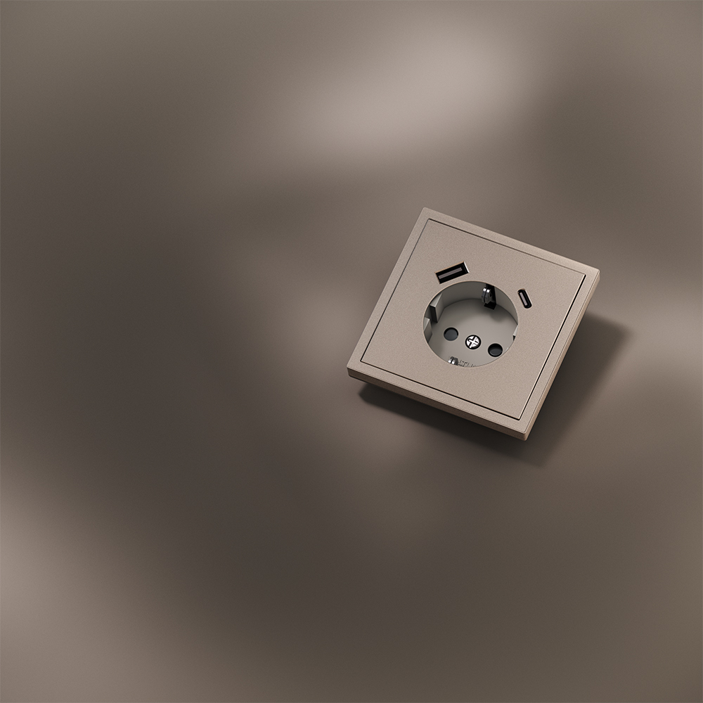 Накладка для розетки с заземлением и защитными шторками, с USB A+C, S70 Metal (платина)