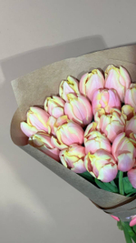 Охапка 20 тюльпанов нежных розовых оттенков
