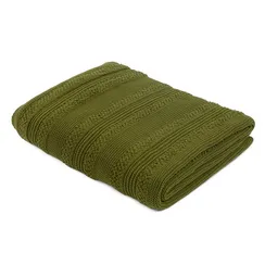Плед из хлопка с буклированной вязкой оливкового цвета из коллекции essential, 130х170 см