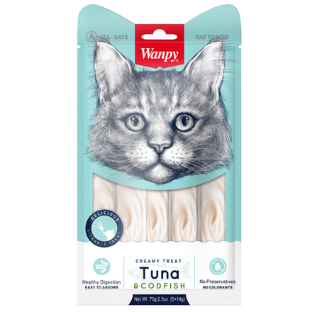 Лакомство для кошек Wanpy Cat «нежное пюре» из тунца и трески 70г