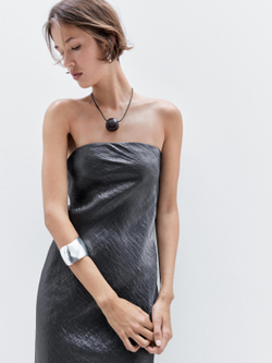 Massimo Dutti Струящееся платье миди без бретелей, серебряный