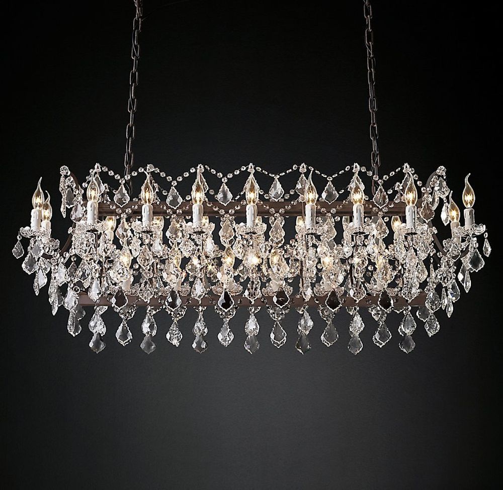 Подвесной дизайнерский светильник  19th C. Rococo Iron &amp; Clear Crystal Rectangular Chandelier 63&quot; by Restoration Hardware