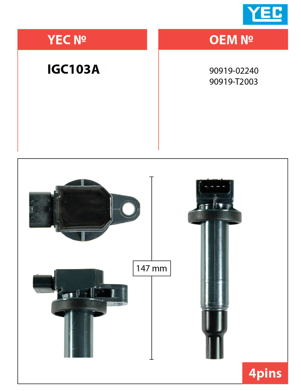 Катушка зажигания YEC IGC103A