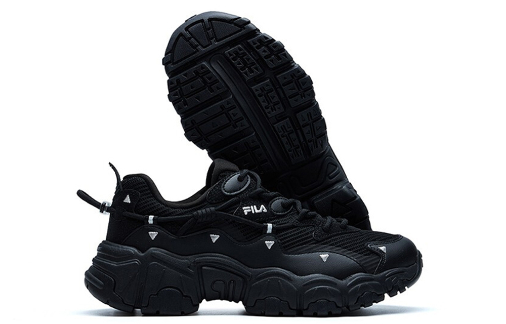 FILA Fila cat's claw fabric synthetic leather shock absorption, non-slip, wear-resistant, breathable, low-cut daddy shoes women's black