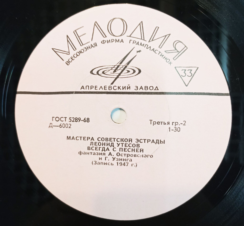 Винтажная виниловая пластинка LP Леонид Утесов Мастера Советской Эстрады 10 дюймов (СССР 1971)