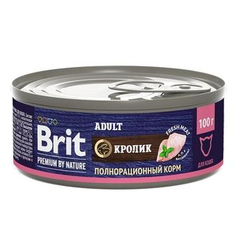 Влажный корм консервы для кошек Брит BRIT PREMIUM BY NATURE с мясом кролика 0,1кг 12 упаковок