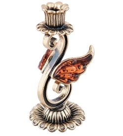 Народные промыслы AM-3968 Подсвечник «Лебединая мелодия» (латунь, янтарь)