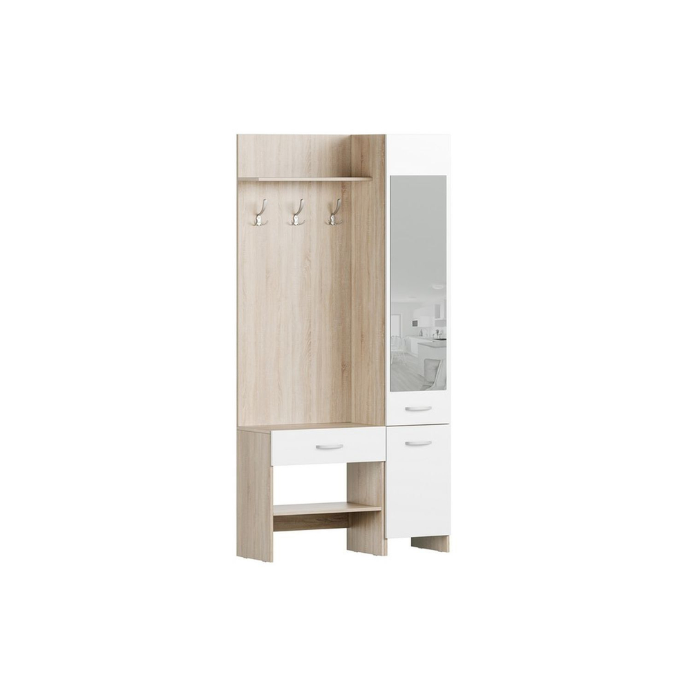 Прихожая с зеркалом комплект мебели Дуб Сонома/Фасад Белый Гладкий, Домино, 95х35х195 см Стиль