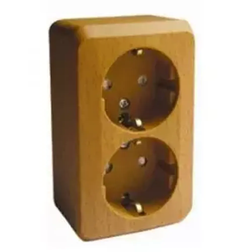 Electric Темный Бук Розетка 2- местная открытая установка с заземляющими контактами со шторками