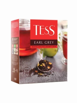 Черный чай Tess с цедрой цитрусовых и ароматом бергамота Earl Grey в пакетиках, 100 шт