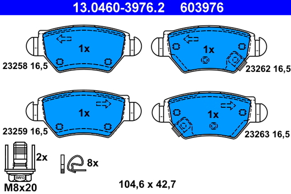 ATE - 13046039762-ATE - Brake Pad Set, disc brake