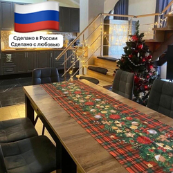 Скатерть на стол новогодняя (50*50см)-салфетка-дорожка "Еловая гирлянда" LAV ANNA LUKOSHINA