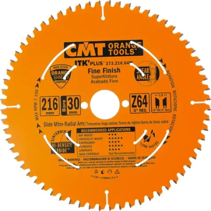 Диск пильный 216x30x1,8/1,2-5° 10° ATB + 8° SHEAR Z=64 CMT 273.216.64M