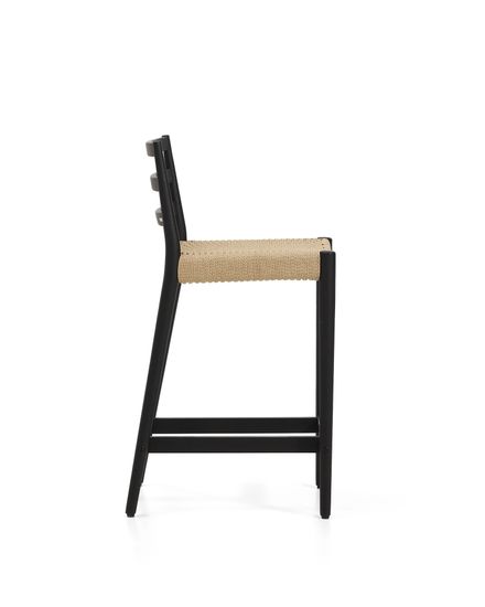 Полубарный стул Analy из массива дуба в черной отделке и веревочным сиденьем 65 см