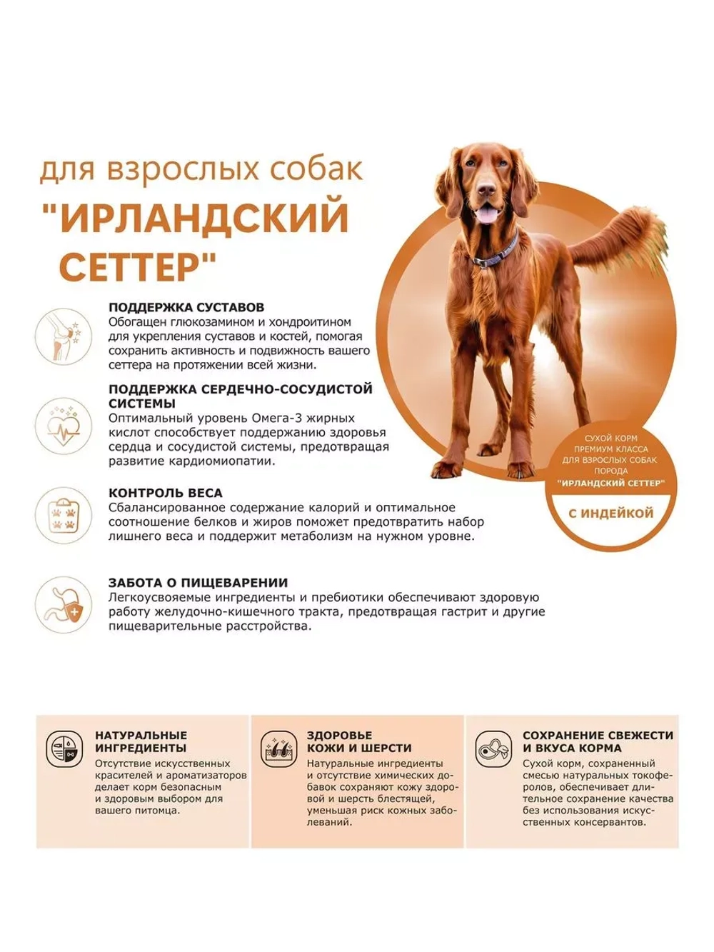 Сухой корм для собак породы Ирландский сеттер, индейка, 12кг
