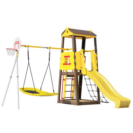 Детский спортивный комплекс для дачи ROMANA Избушка NEW (с качелями Лодка)