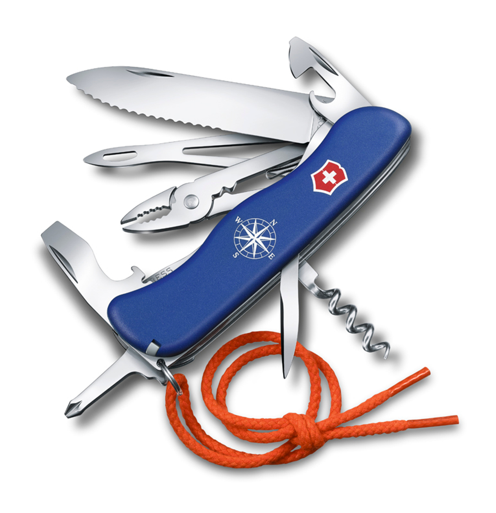 Нож Victorinox Skipper, 111 мм, 17 функций, с фиксатором лезвия и шнурком, синий