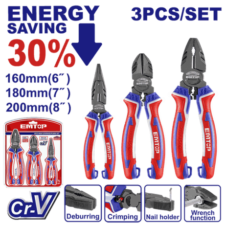 Набор шарнирно-губцевого инструмента Emtop с увеличенным рычагом 3 шт.