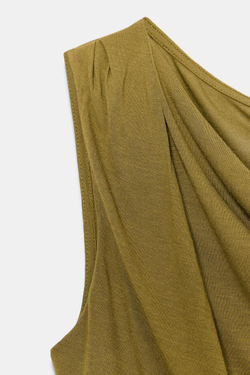 ZARA ТОП АСИММЕТРИЧНОГО КРОЯ СО СБОРКАМИ, ОЛИВКОВЫЙ