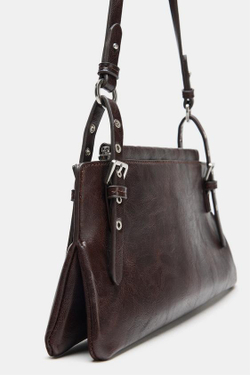 ZARA СУМКА С ЗАКЛЕПКАМИ, БОРДОВО-КРАСНЫЙ