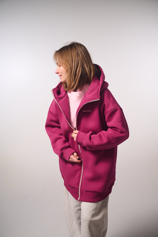 Худи на молнии с начесом, "Малина"