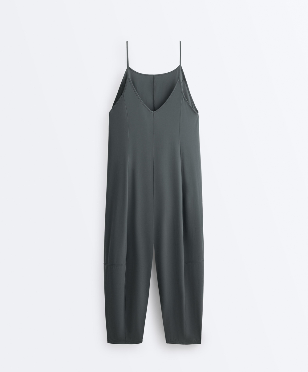 OYSHO Широкий длинный комбинезон Light Touch, серый стальной