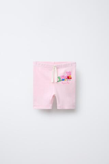 ZARA ВЕЛОСИПЕДКИ В РУБЧИК С ПРИНТОМ PEPPA PIG ™, ПАСТЕЛЬНО-РОЗОВЫЙ