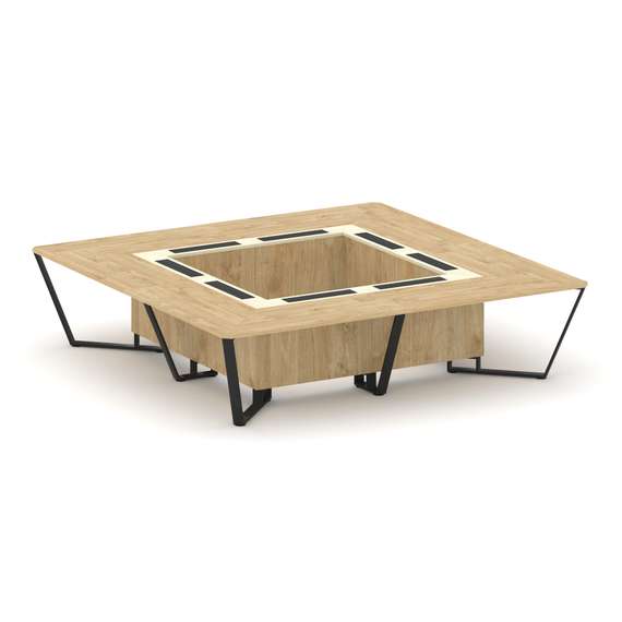 Steel Meet Стол переговорный квадратный KM-PR.B.SP-16K Тиквуд Светлый/Ваниль Глянец/Металл Черный 32