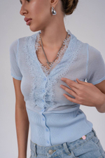 Блуза тонкой ручной вязки с итальянским кружевом