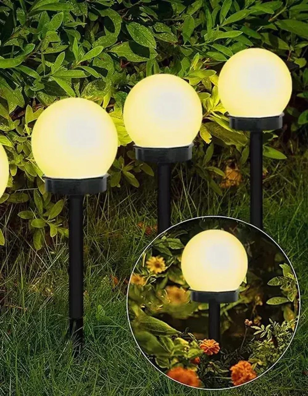 Уличные светильники на солнечной батарее "ШАР" 4 шт/ Фонари садовые на солнечных батареях, теплого свечения