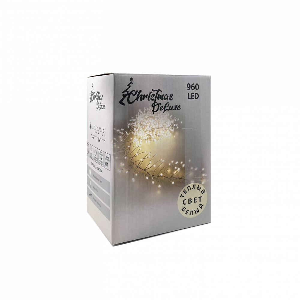 Светодиодная нить кластер 960 теплых белых ламп, 6 м., 8 режимов, зеленый провод, Christmas DeLuxe (87448)
