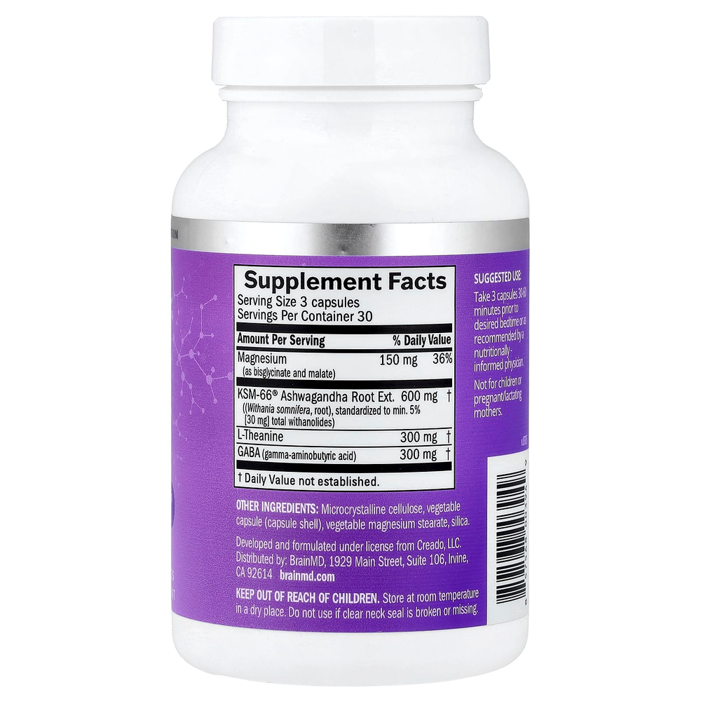 BrainMD, добавка для снятия стресса и сон, 90 веганских капсул
