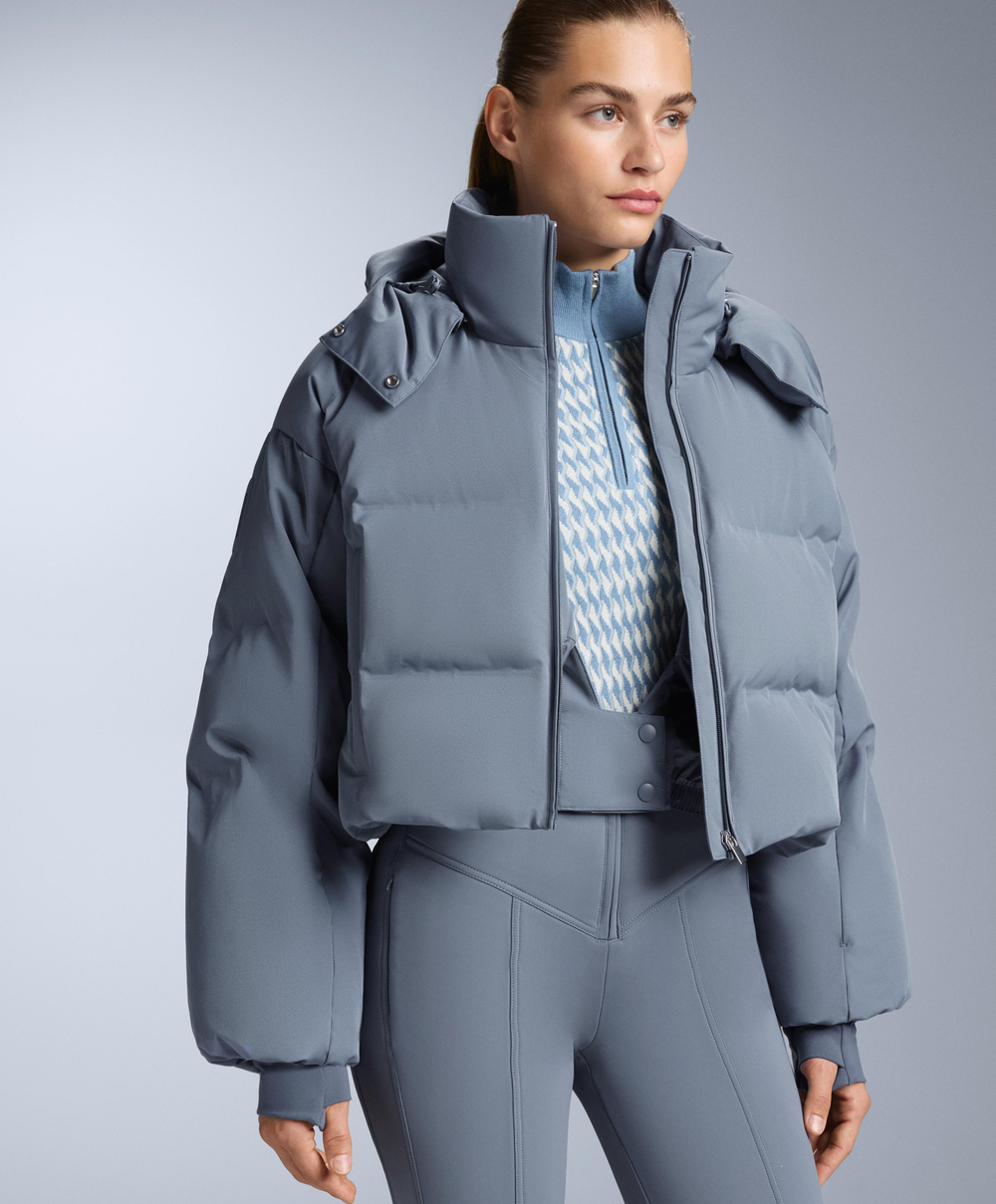 Oysho Легкий водонепроницаемый короткий пуховик Minardi Piume SKI, серо-голубой