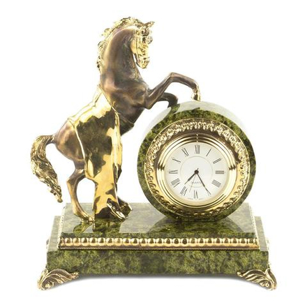 Часы "Конь с попоной" змеевик бронза 165х100х185 мм 2200 гр. R119544