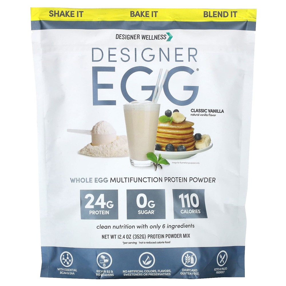 Designer Wellness, Designer Egg®, многофункциональный протеиновый порошок из цельного яйца, классическая ваниль, 352 г (12,4 унции)