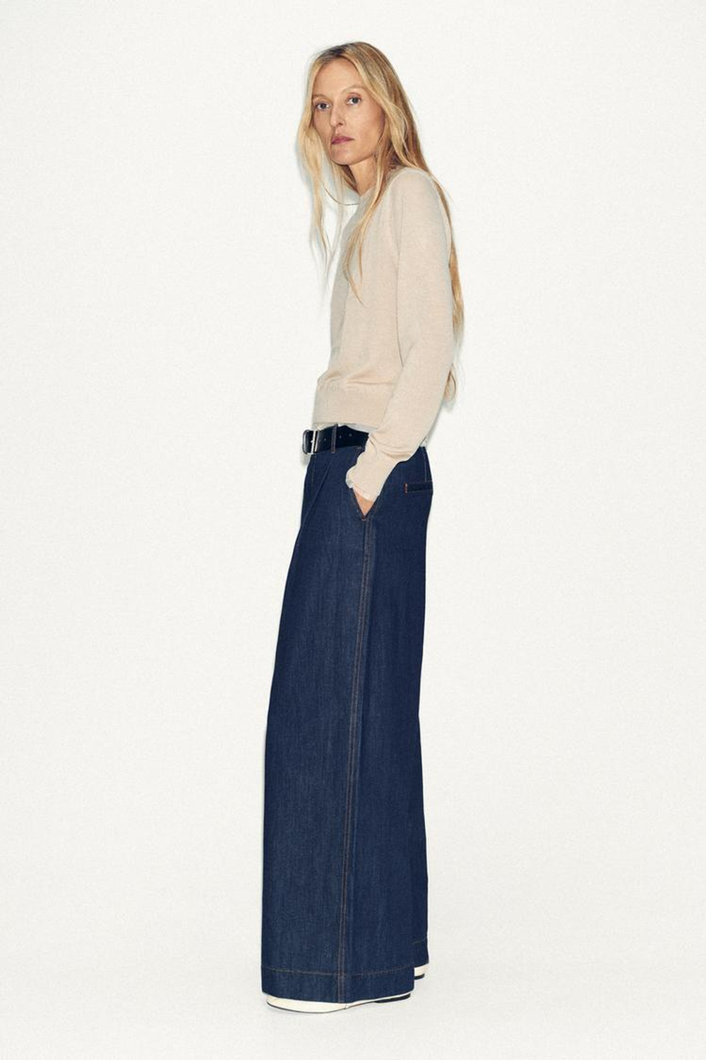 ZARA ВЯЗАНЫЙ ДЖЕМПЕР С ШЕРСТЬЮ И КОМБИНИРОВАННОЙ ТКАНЬЮ, ПЕСОЧНЫЙ