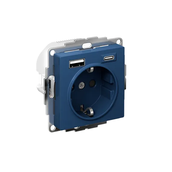 Розетка AtlasDesign 16А с 2-мя заряд. устройствами USB тип A+C 5В/2.4А/3.0А 2х5В/1.5А механизм аквамарин SE ATN001132
