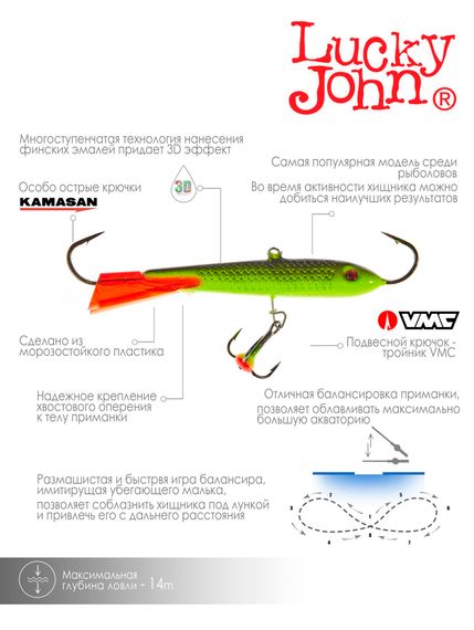 Балансир Lucky John CLASSIC 8 с тр. 80мм/31RT блистер