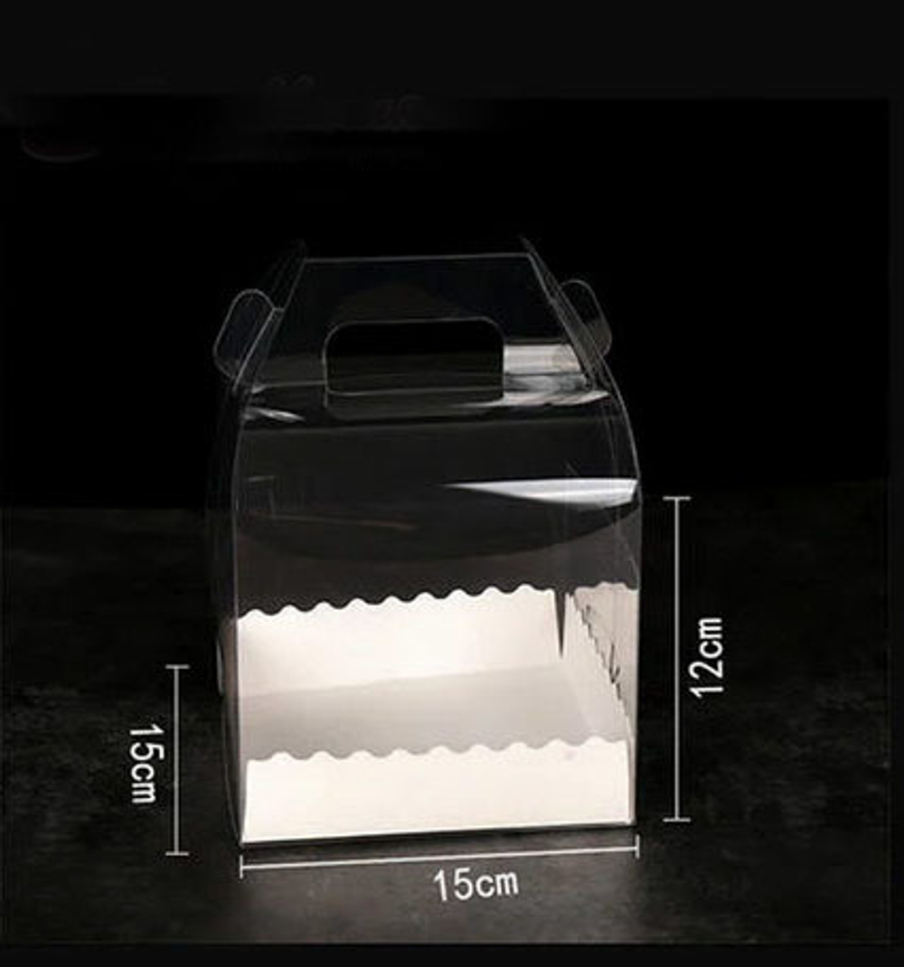 Коробка кондитерская прозрачная с ручкой 15х15х12 см (10 шт)