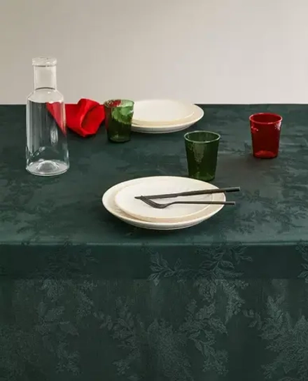 ZARA HOME ЖАККАРДОВАЯ СКАТЕРТЬ С КОНТРАСТНЫМИ ДИЗАЙНОМ НА РОЖДЕСТВЕНСКУЮ ТЕМАТИКУ, ЗЕЛЕНЫЙ