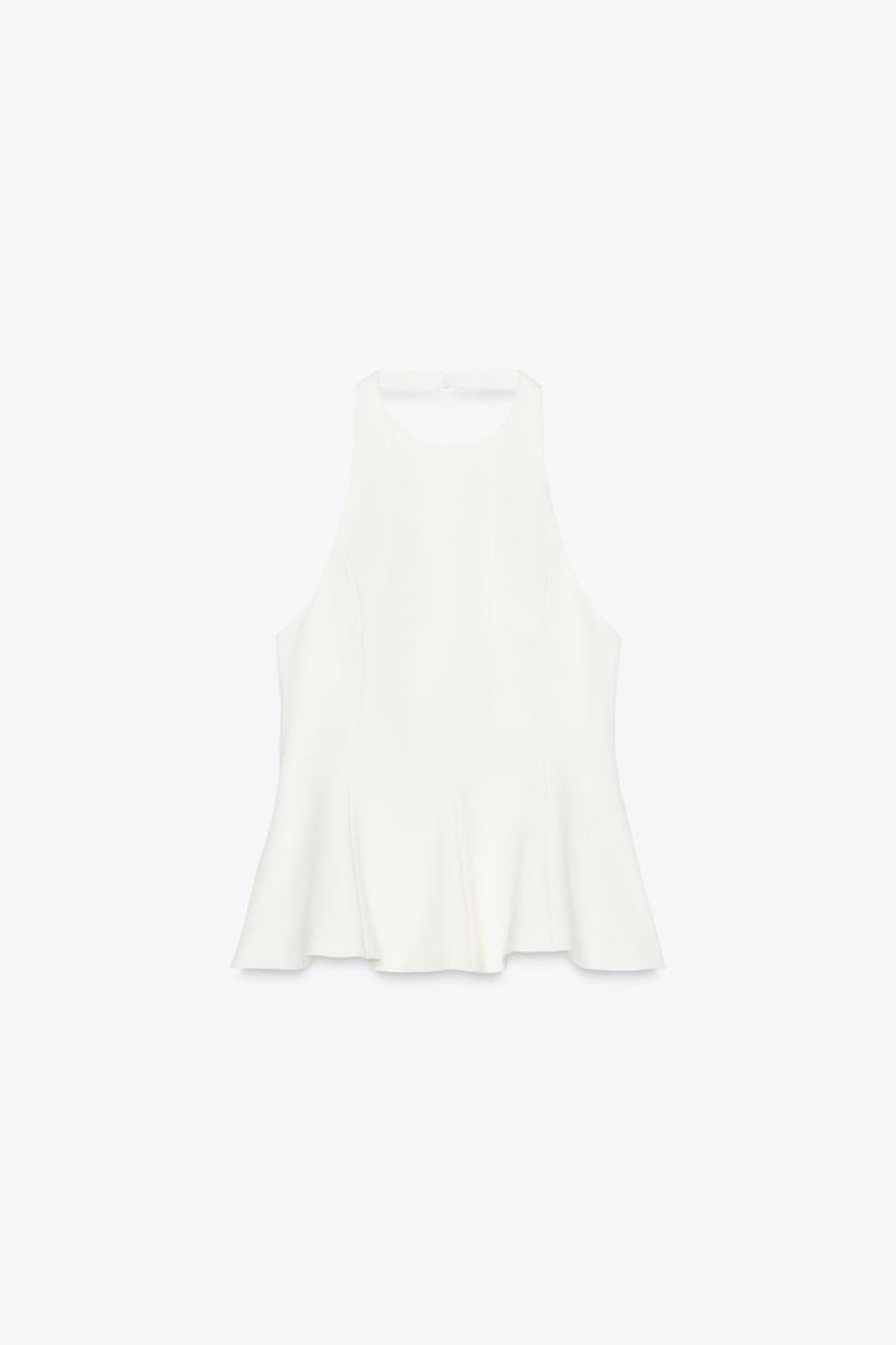 ZARA ТОП ИЗ ЭЛАСТИЧНОЙ ТКАНИ С БАСКОЙ, ЖЕЛТОВАТО-БЕЛЫЙ