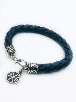 Кожаный браслет с  серебром/Без покрытия/Со вставкой "Спаси и сохрани"