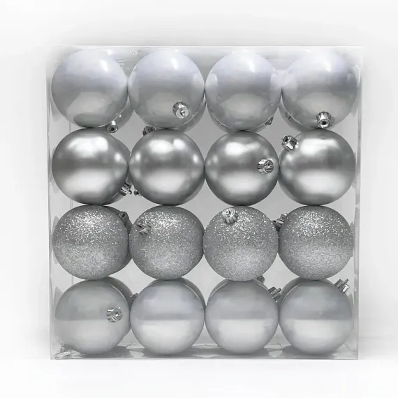 Набор пластиковых шаров Онтарио 80 мм., серебро, 32 шт., Christmas DeLuxe (89590)