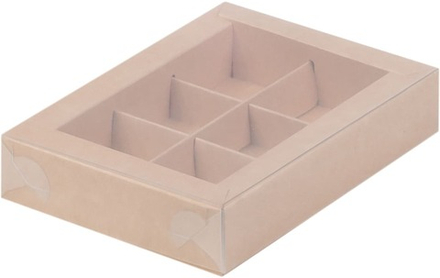 Коробка для конфет 6 шт с прозрачной крышкой крафт, 15,5х11,5х3 см