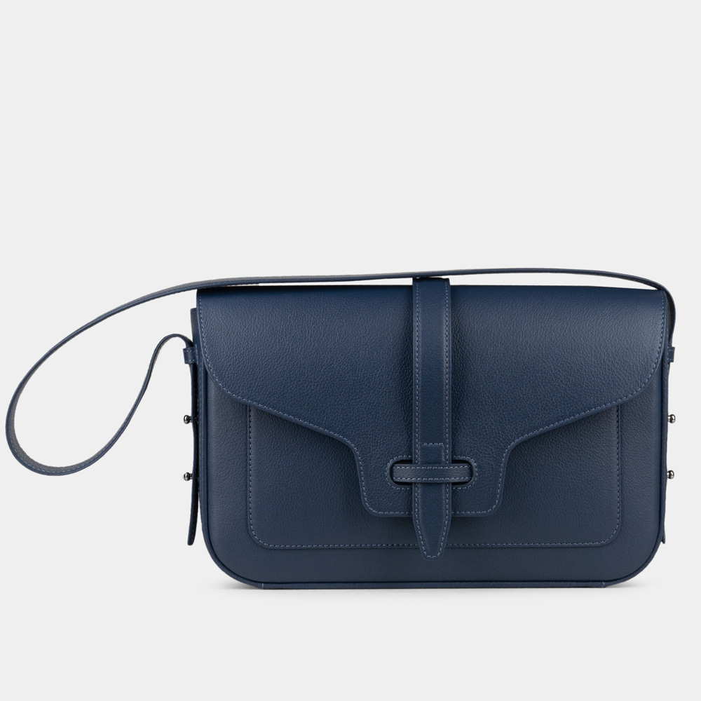 Сумка Universel с двумя плечевыми ремнями из кожи теленка, синего цвета