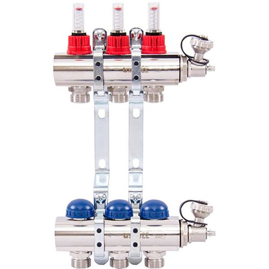 Коллектор Uni-Fitt 1"х3/4" 3 вых. из латуни с расходомерами и термостатическими вентилями 440E4303